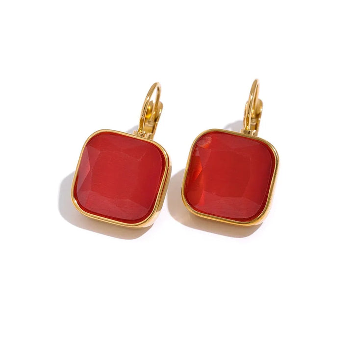 Gold plated vintage square opal stone hook earrings