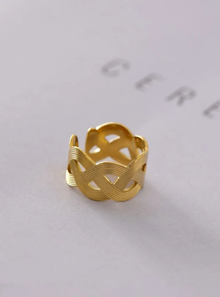 Gold plated weave textured open ring