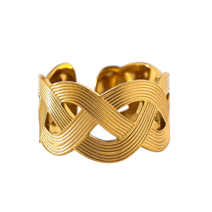 Gold Plated Weave Textured Open Ring - Dazzle Jewellery