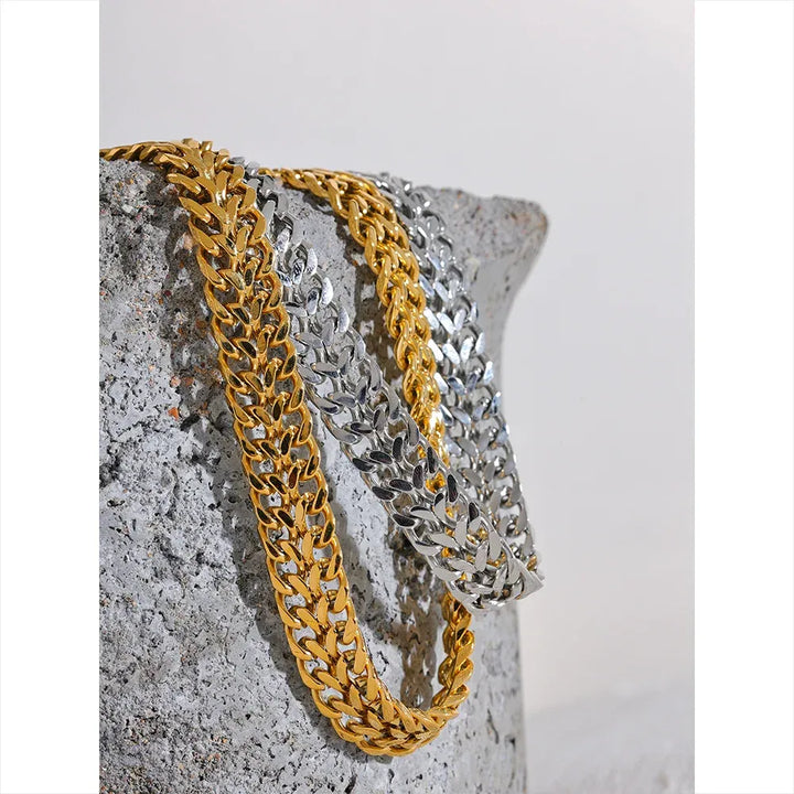 Gold plated wide chain chunky statement necklace & bracelet set