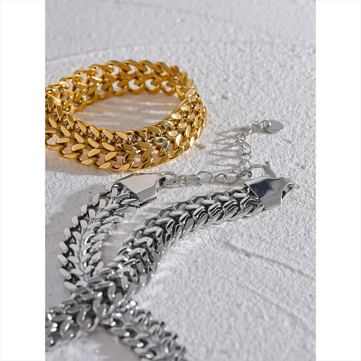 Gold plated wide chain chunky statement necklace & bracelet set