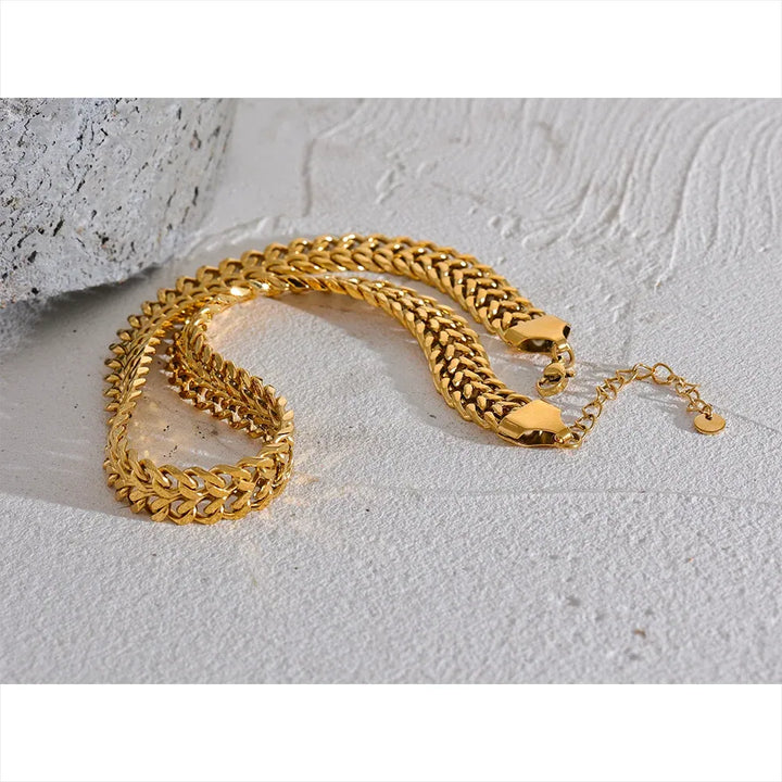 Gold plated wide chain chunky statement necklace & bracelet set