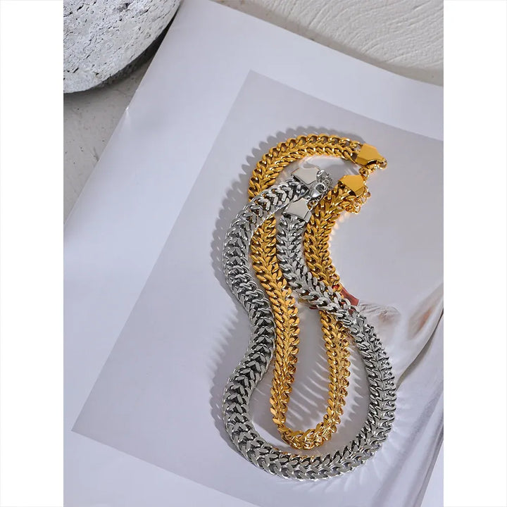 Gold plated wide chain chunky statement necklace & bracelet set