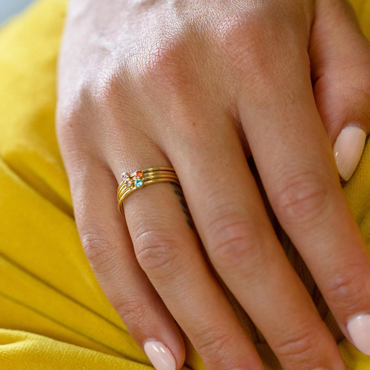 Personalized name birthstone multi ring