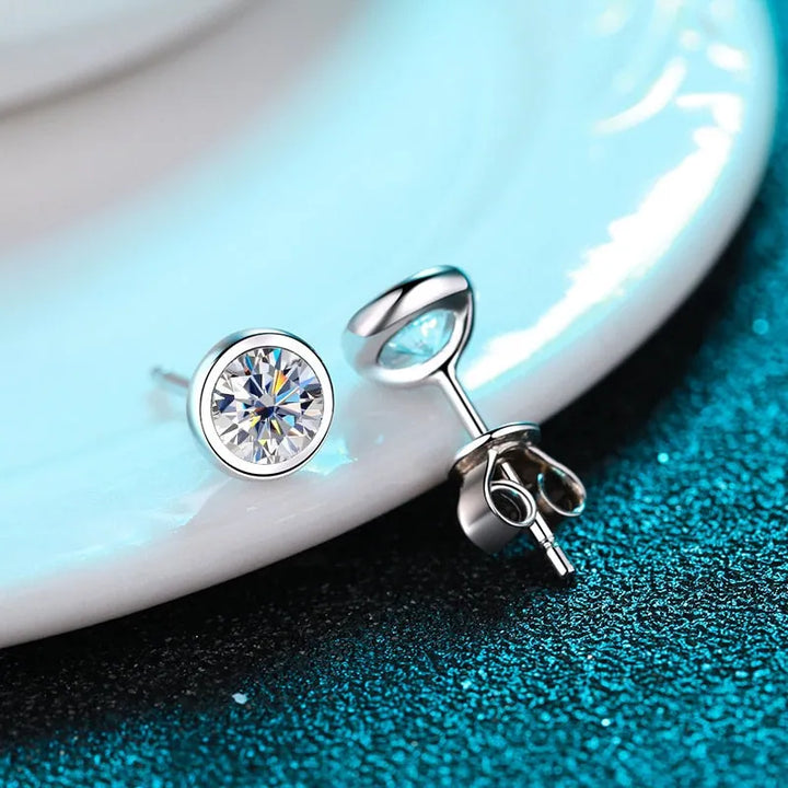 Sterling silver bezel stud moissanite earrings