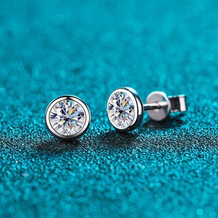 Sterling silver bezel stud moissanite earrings