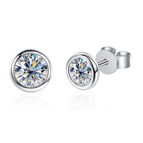 Sterling Silver Bezel Stud Moissanite Earrings - Dazzle Jewellery