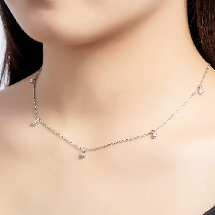 Sterling silver charm moissanite choker necklace