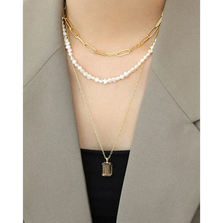 Sterling silver elongated chain link necklace