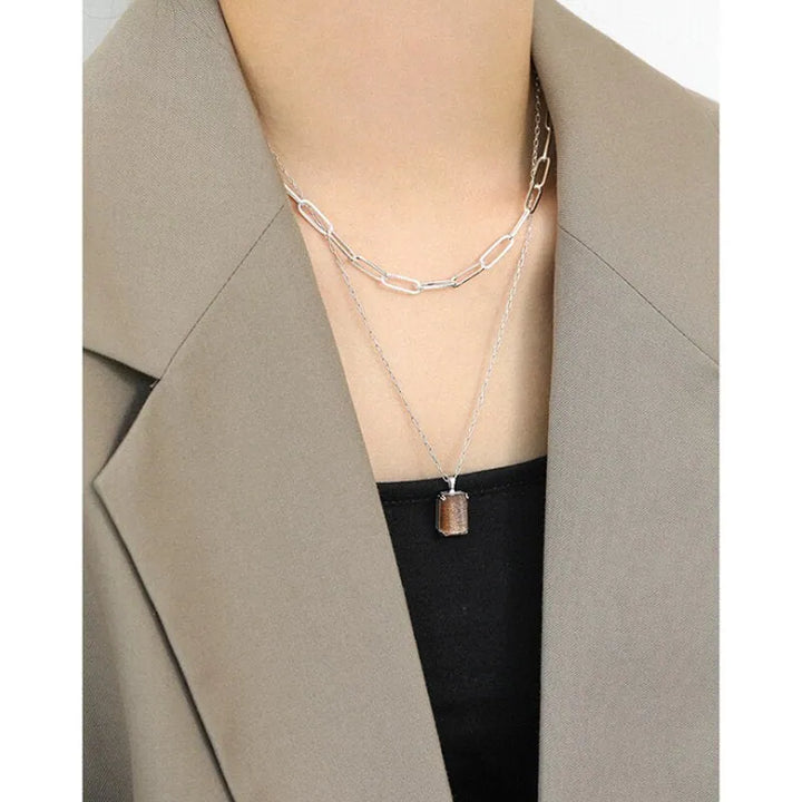 Sterling silver elongated chain link necklace