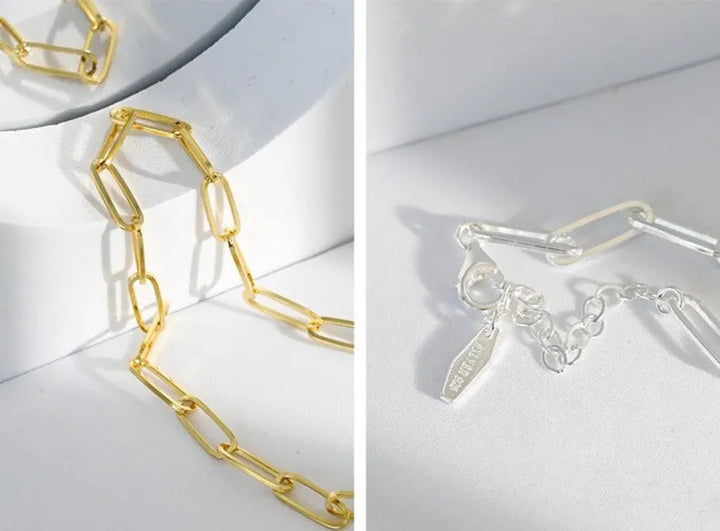 Sterling silver elongated chain link necklace