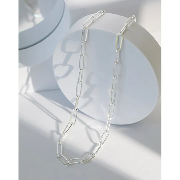 Sterling silver elongated chain link necklace