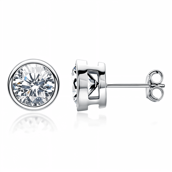 Sterling Silver Essential Moissanite Bezel Stud Earrings - Dazzle Jewellery