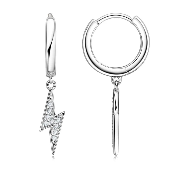 Sterling Silver Lightning Moissanite Drop Dangle Huggie Hoop Earrings - Dazzle Jewellery