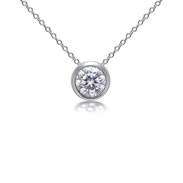 Sterling Silver Moissanite Bezel Pendant Necklace - Dazzle Jewellery