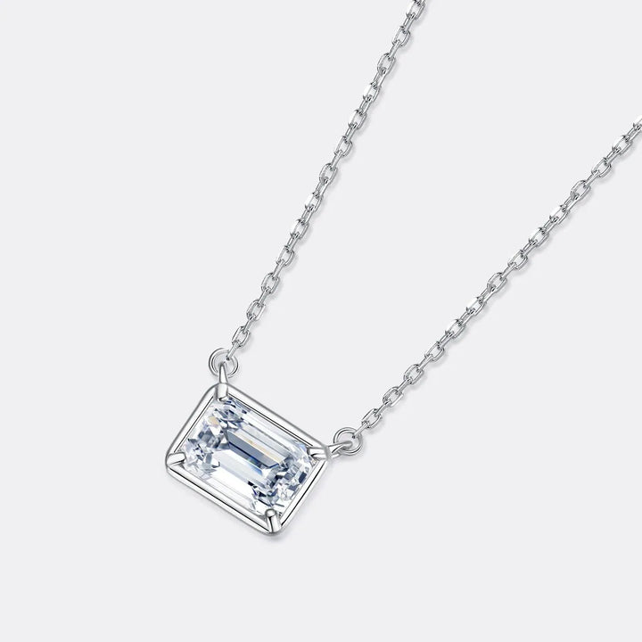 Sterling silver moissanite emerald cut square pendant necklace