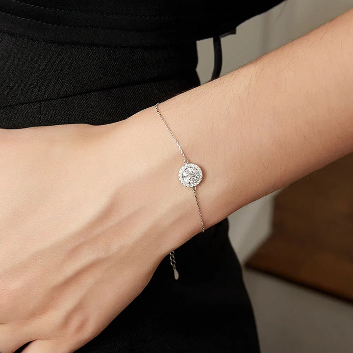 Sterling silver moissanite halo simple bracelet