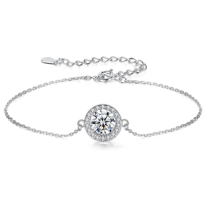 Sterling Silver Moissanite Halo Simple Bracelet - Dazzle Jewellery