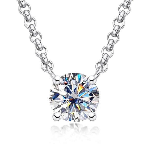 Sterling Silver Moissanite Round Pendant Necklace - Dazzle Jewellery