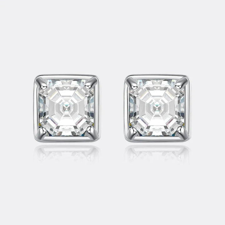 Sterling silver moissanite square bezel stud earrings