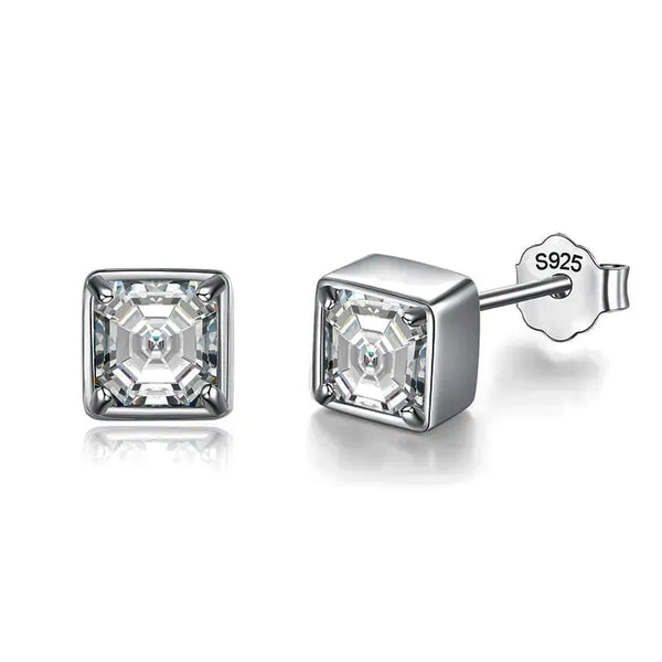 Sterling Silver Moissanite Square Bezel Stud Earrings - Dazzle Jewellery