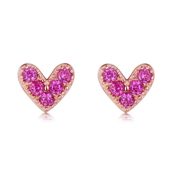 Sterling Silver Pink Zirconia Heart Stud Earrings - Dazzle Jewellery