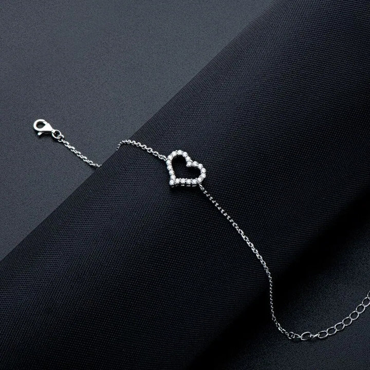 Sterling silver simple heart moissanite bracelet