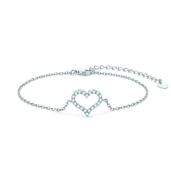 Sterling Silver Simple Heart Moissanite Bracelet - Dazzle Jewellery