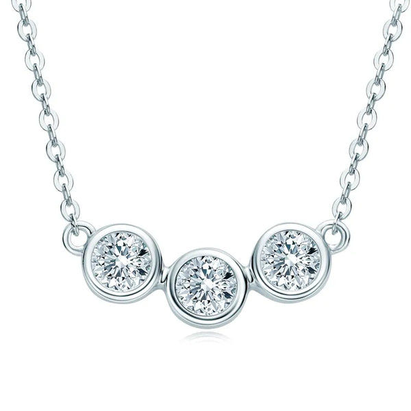 Sterling Silver Three Stone Pendant Bezel Moissanite Necklace - Dazzle Jewellery