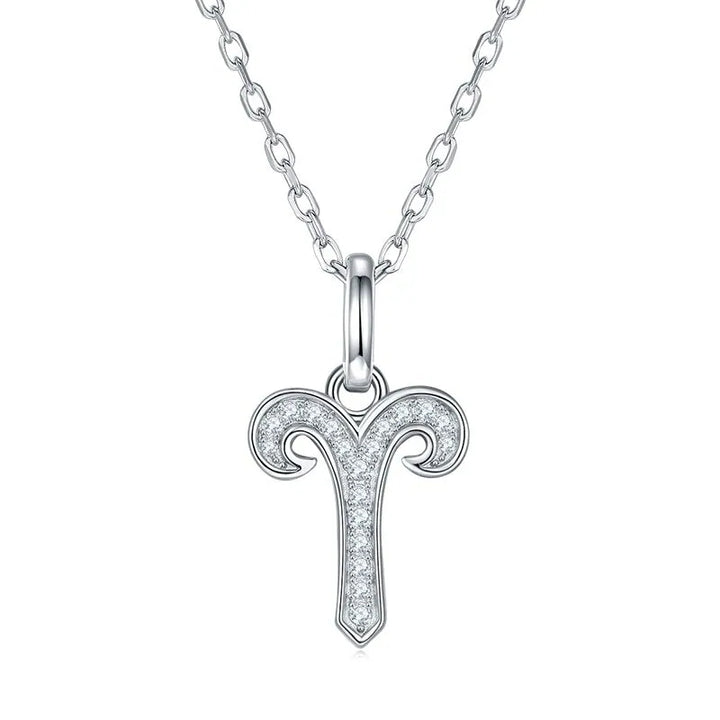 Sterling silver zodiac symbol paved moissanite necklace