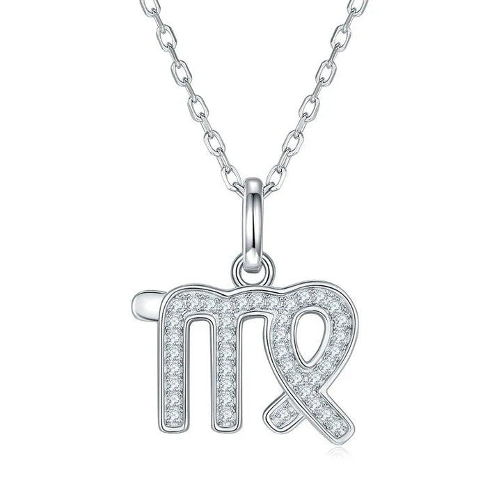 Sterling silver zodiac symbol paved moissanite necklace