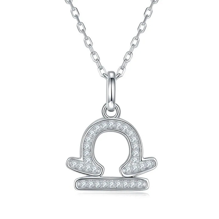 Sterling silver zodiac symbol paved moissanite necklace