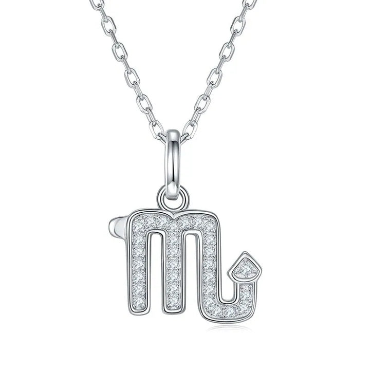 Sterling silver zodiac symbol paved moissanite necklace
