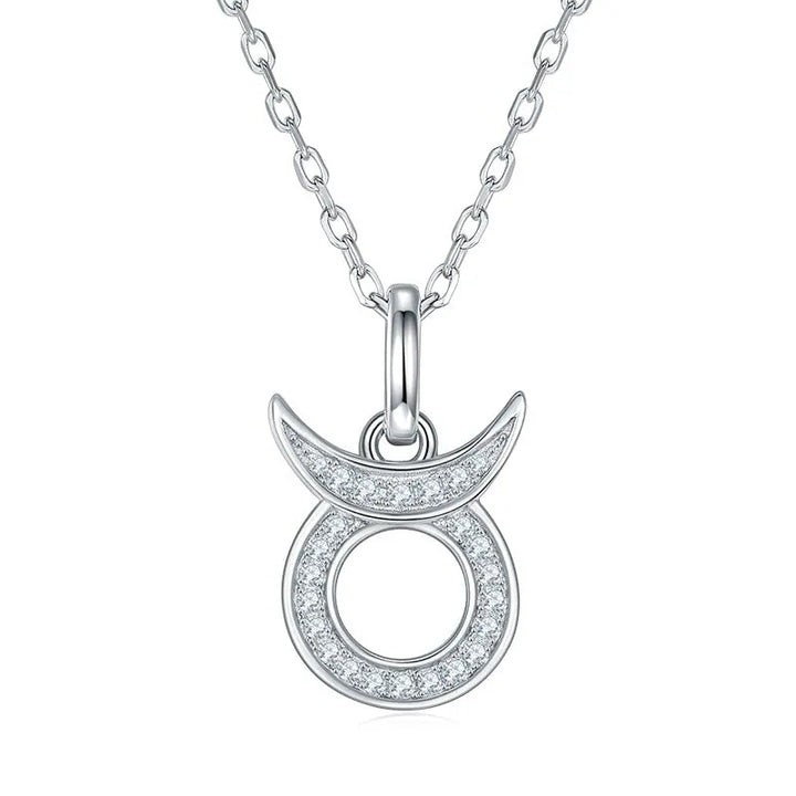 Sterling silver zodiac symbol paved moissanite necklace