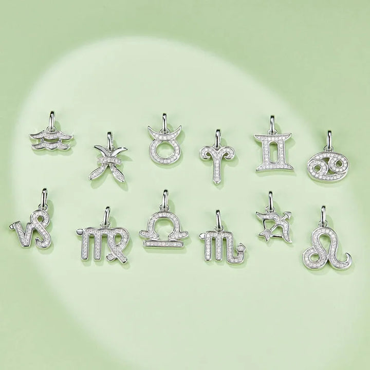 Sterling silver zodiac symbol paved moissanite necklace