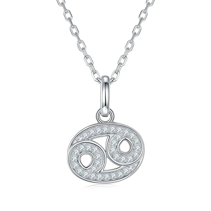 Sterling silver zodiac symbol paved moissanite necklace