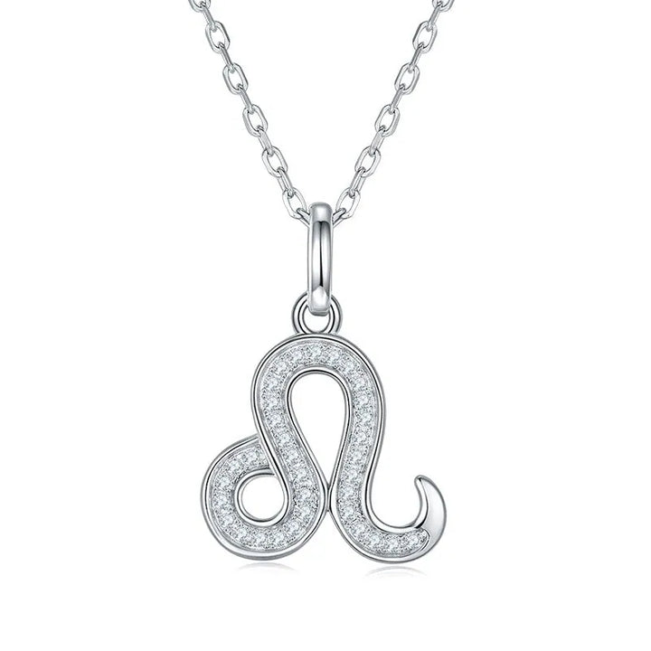 Sterling silver zodiac symbol paved moissanite necklace