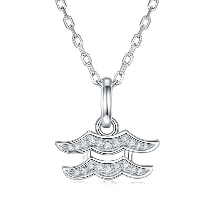 Sterling silver zodiac symbol paved moissanite necklace